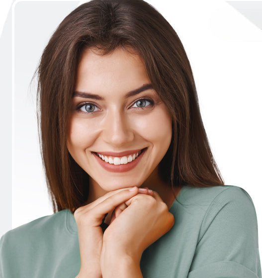 Smiling woman with bright teeth on Ecosweetsmile mobile banner