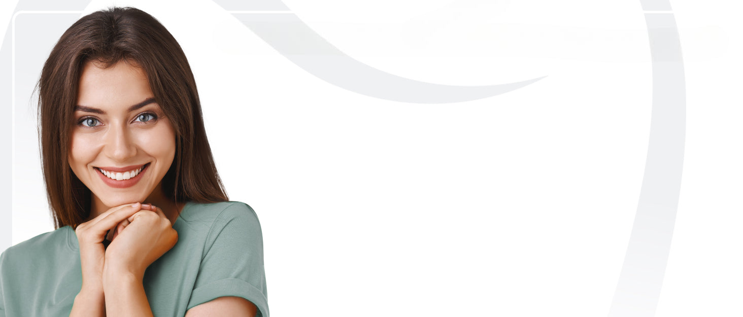 Smiling woman showcasing bright teeth on Ecosweetsmile homepage banner